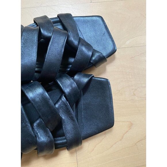 VINCE Women's "Zayna" black sandals sz 7 wrapped leather square toe slides - Picture 3 of 9
